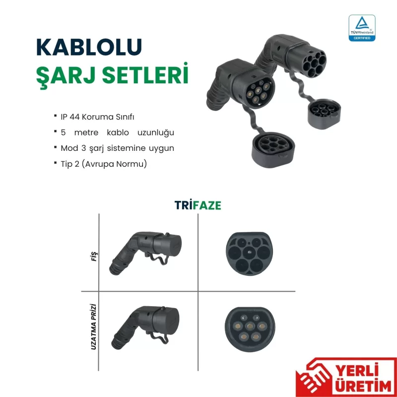 VIEGO 3FAZ 22kW 32A KABLO FİŞ+PRİZ ŞARJ KABLOSU 5M