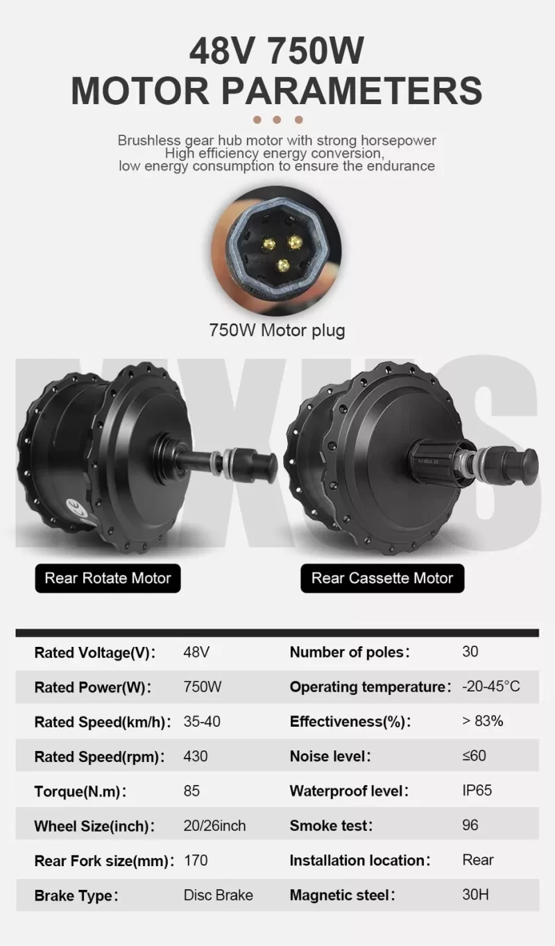 48V 750W Mxus Elektrikli Fatbike Bisiklet Arka Hub Motor