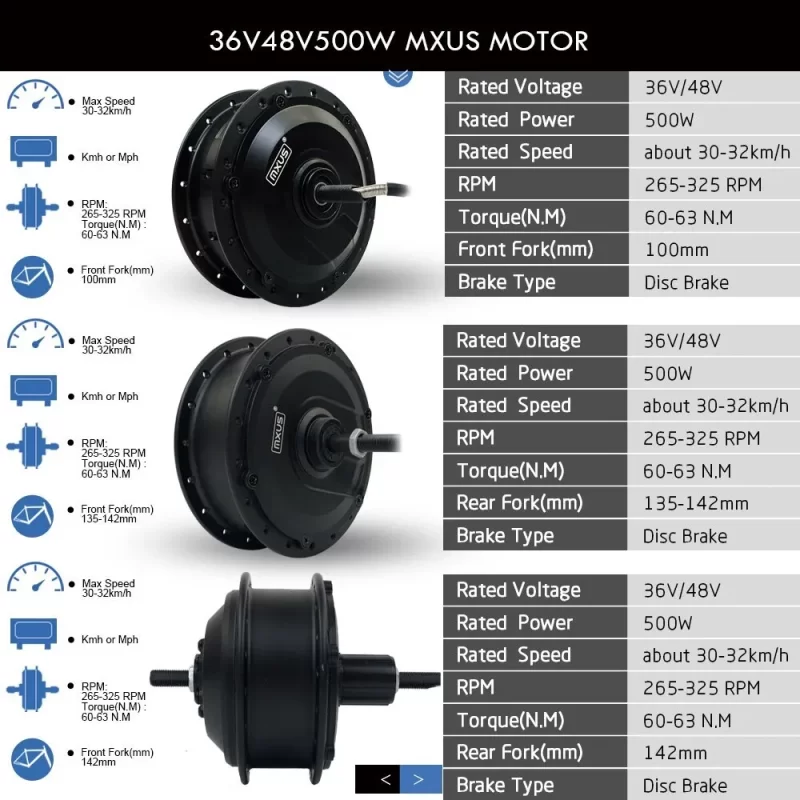 36V/48V 500W Mxus Elektrikli Bisiklet Arka Hub Motor